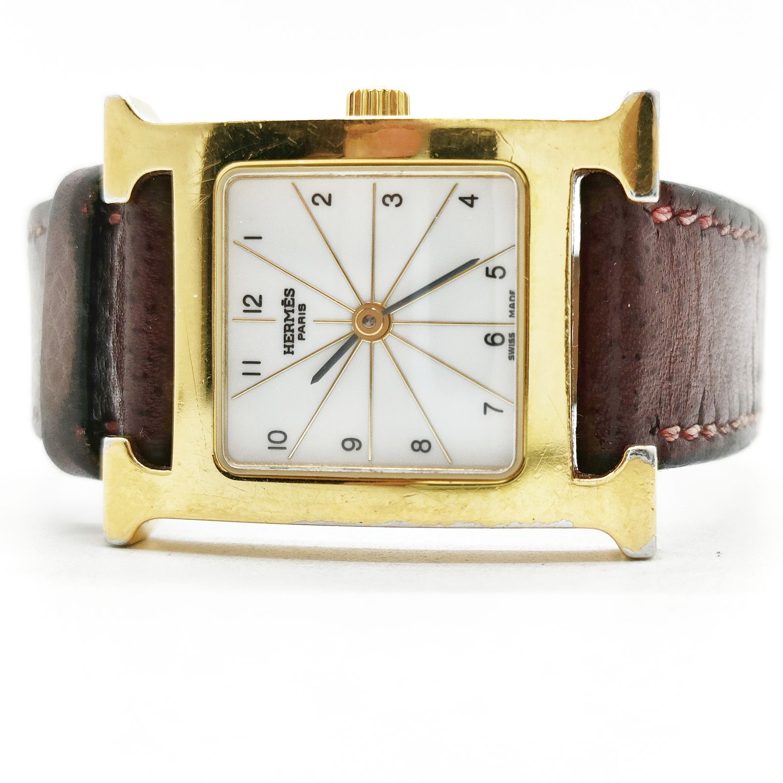HERMES ブラウンレザー スクエアウォッチ正規品★ Hermes Watch HH1.201 21mm Womens Whites X Browns 1326374 | eBay