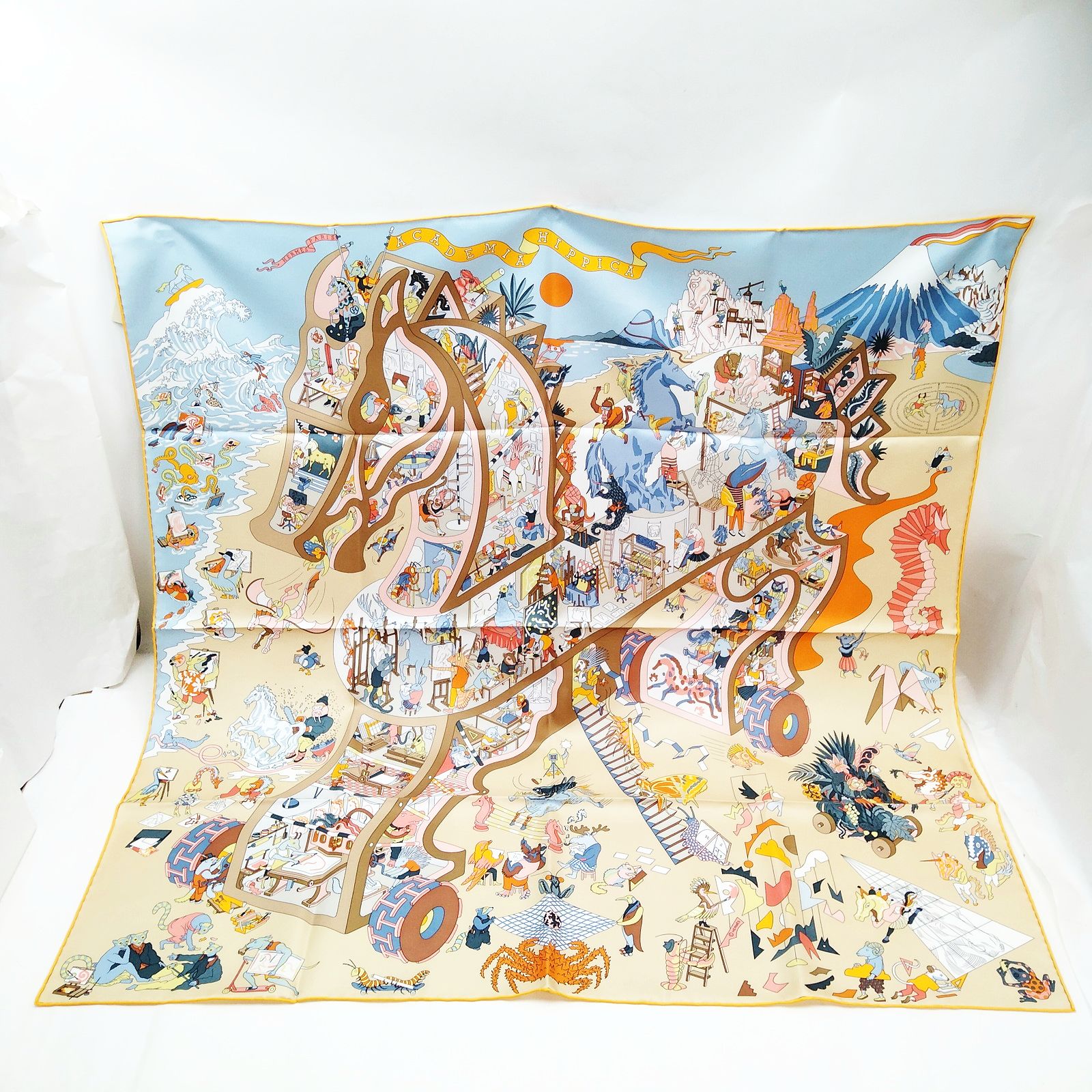 Hermes scarf Carre 90 ACADEMIA HIPPICA Yellows Silk100 2288163 | eBay