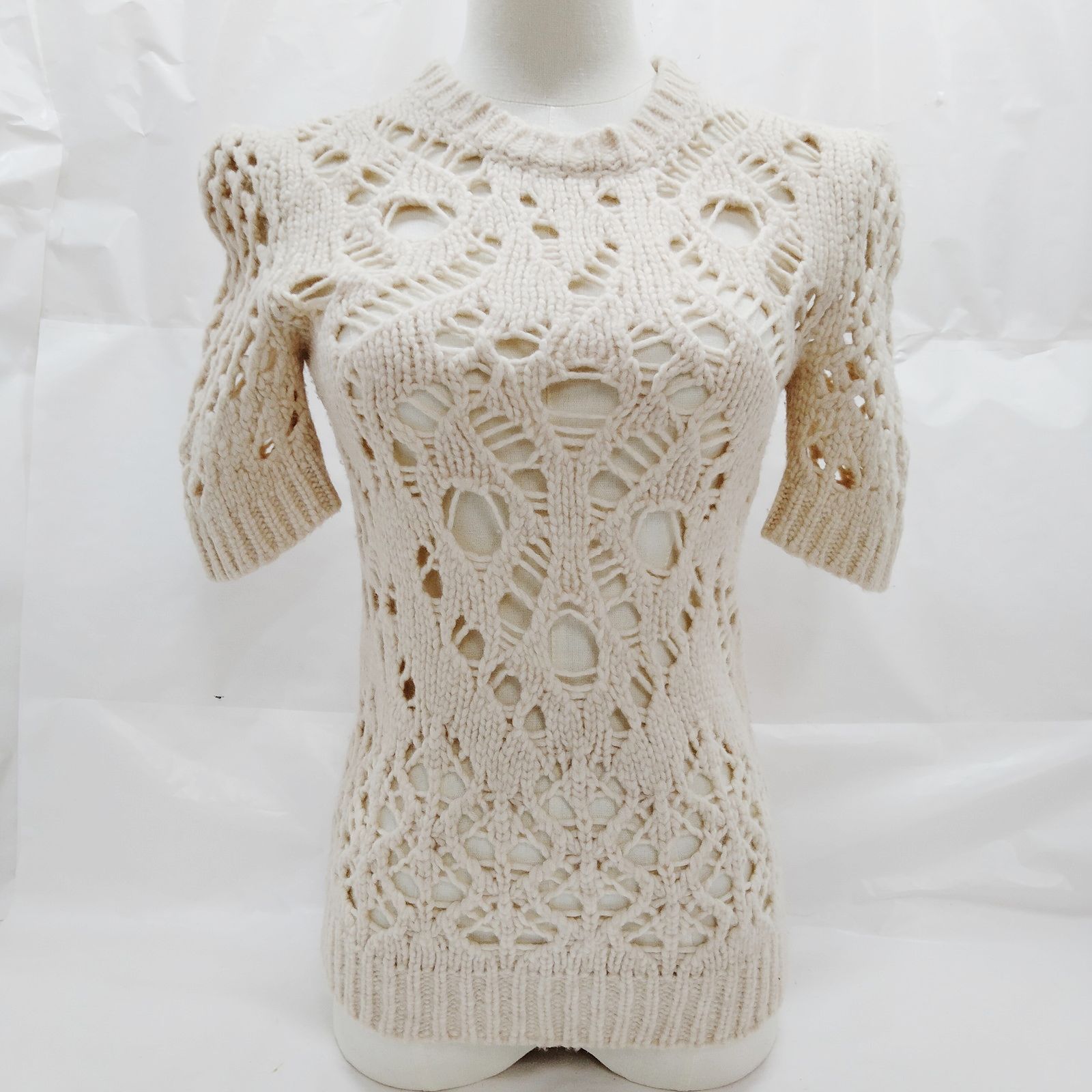 Christian Dior Ladies Wool Nylon Knit Top Sweater Short Sleeve Size 34 T 3299304